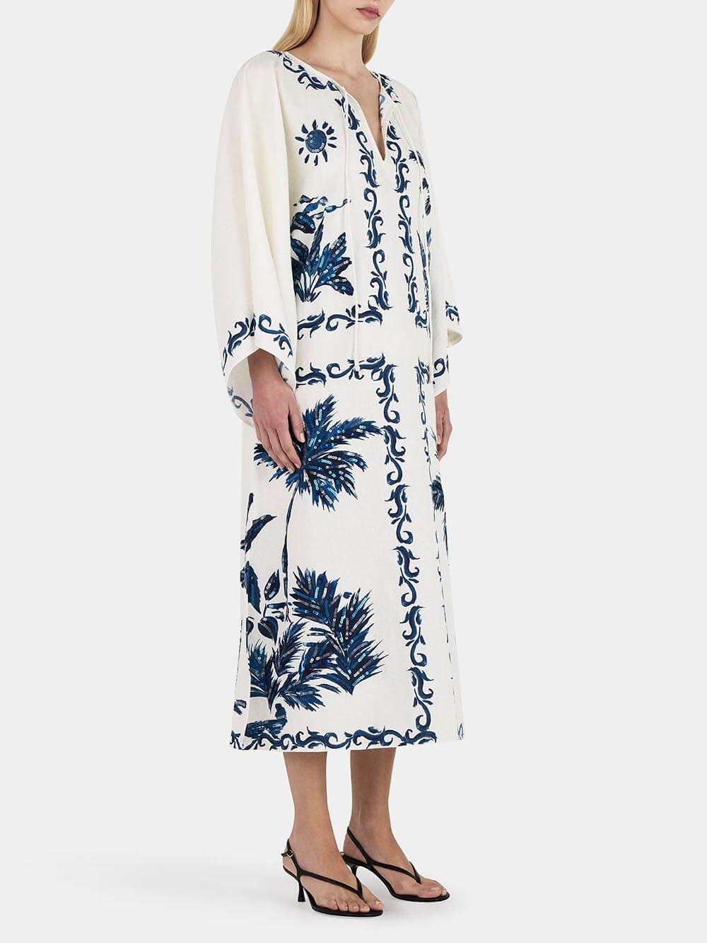 Vintage Hawaiian Print Sequined Oversized Loose Midi Dress